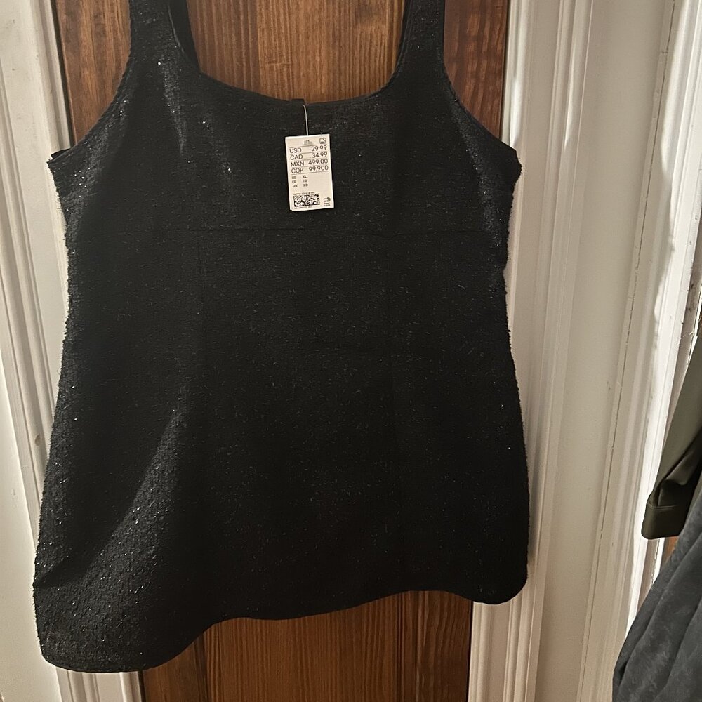 Mini Black Glittery Sleeveless Tweed Dress H&M Size XL NEW WITH TAGS